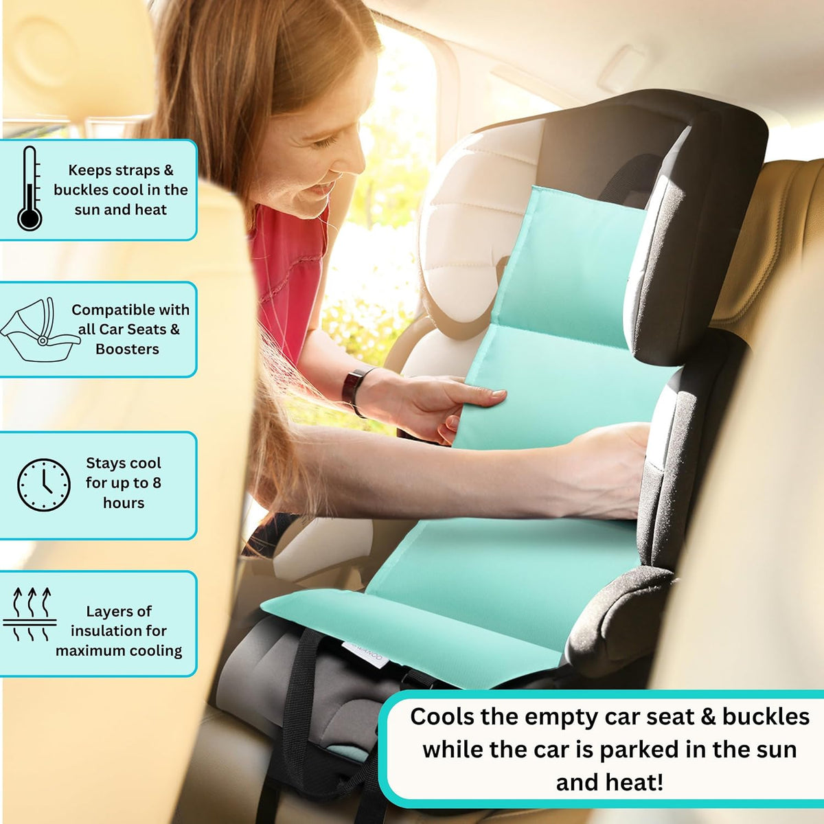 Car Seat Cooling Pad w/Ice Pack, Grey, 4-Pack, Sun & Heat Protector