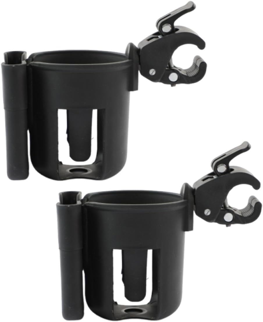 2pcs Universal Carriage Cup Holder and Mobile Phone Storage Organizer for Strollers Pushchairs Black Portable Drink Bottle Stand Suitable for Travel and Outdoor Use