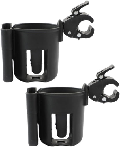 2pcs Universal Carriage Cup Holder and Mobile Phone Storage Organizer for Strollers Pushchairs Black Portable Drink Bottle Stand Suitable for Travel and Outdoor Use