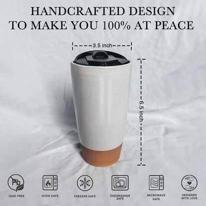 Double Wall Ceramic Coffee Travel Mug with Lid, 14 oz, Portable, Microwave, Dishwasher Safe, Insulated Reusable Tall Cup, Splash Resistant Lid - To Go Tumbler for Car Cup Holder, Dusty Blue