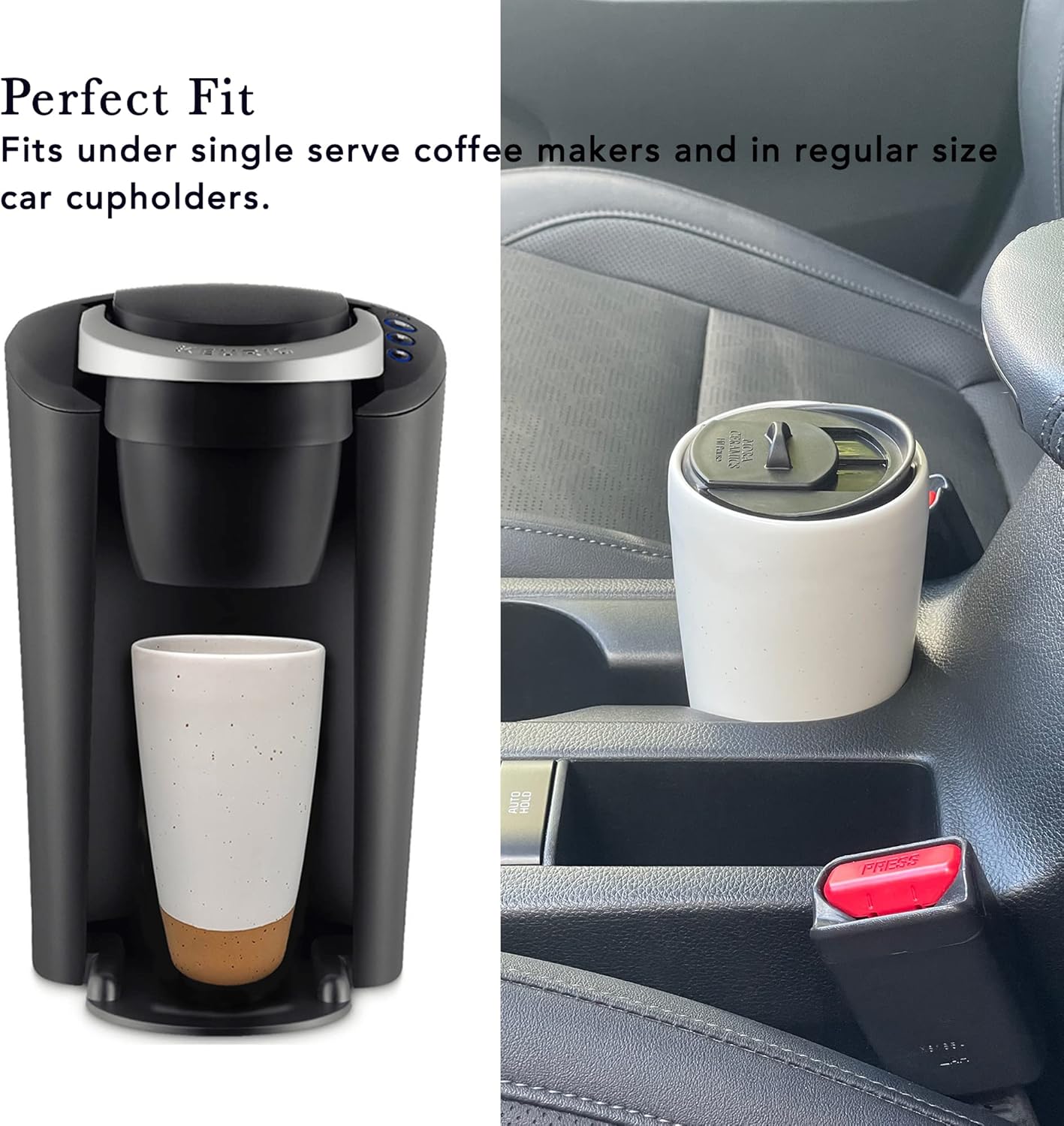 Double Wall Ceramic Coffee Travel Mug with Lid, 14 oz, Portable, Microwave, Dishwasher Safe, Insulated Reusable Tall Cup, Splash Resistant Lid - To Go Tumbler for Car Cup Holder, Dusty Blue