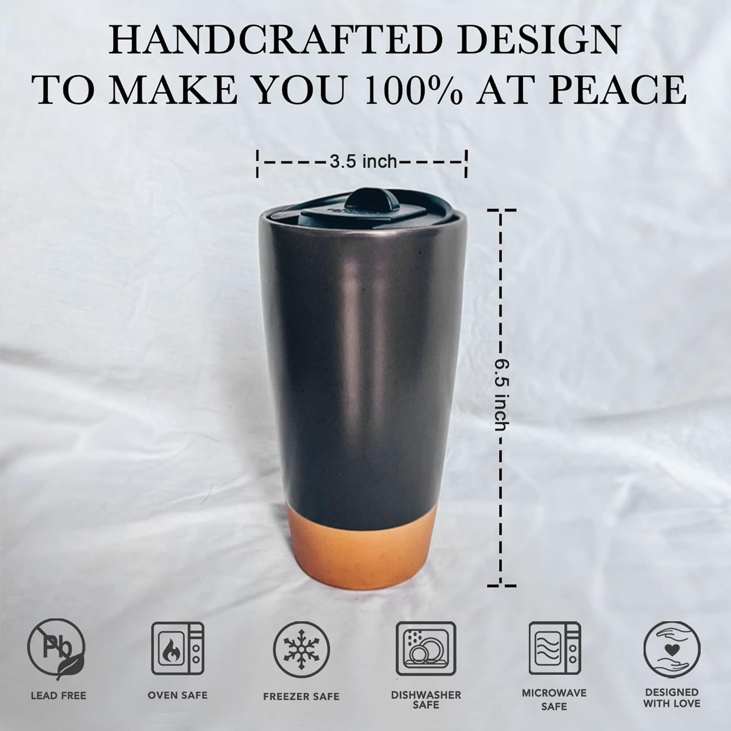 Double Wall Ceramic Coffee Travel Mug with Lid, 14 oz, Portable, Microwave, Dishwasher Safe, Insulated Reusable Tall Cup, Splash Resistant Lid - To Go Tumbler for Car Cup Holder, Dusty Blue
