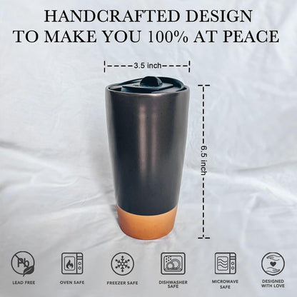 Double Wall Ceramic Coffee Travel Mug with Lid, 14 oz, Portable, Microwave, Dishwasher Safe, Insulated Reusable Tall Cup, Splash Resistant Lid - To Go Tumbler for Car Cup Holder, Dusty Blue