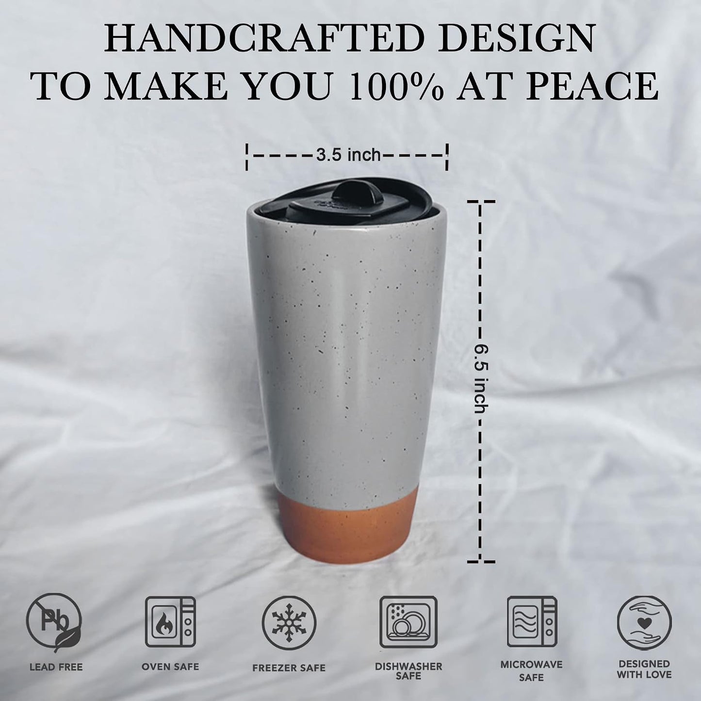 Double Wall Ceramic Coffee Travel Mug with Lid, 14 oz, Portable, Microwave, Dishwasher Safe, Insulated Reusable Tall Cup, Splash Resistant Lid - To Go Tumbler for Car Cup Holder, Dusty Blue