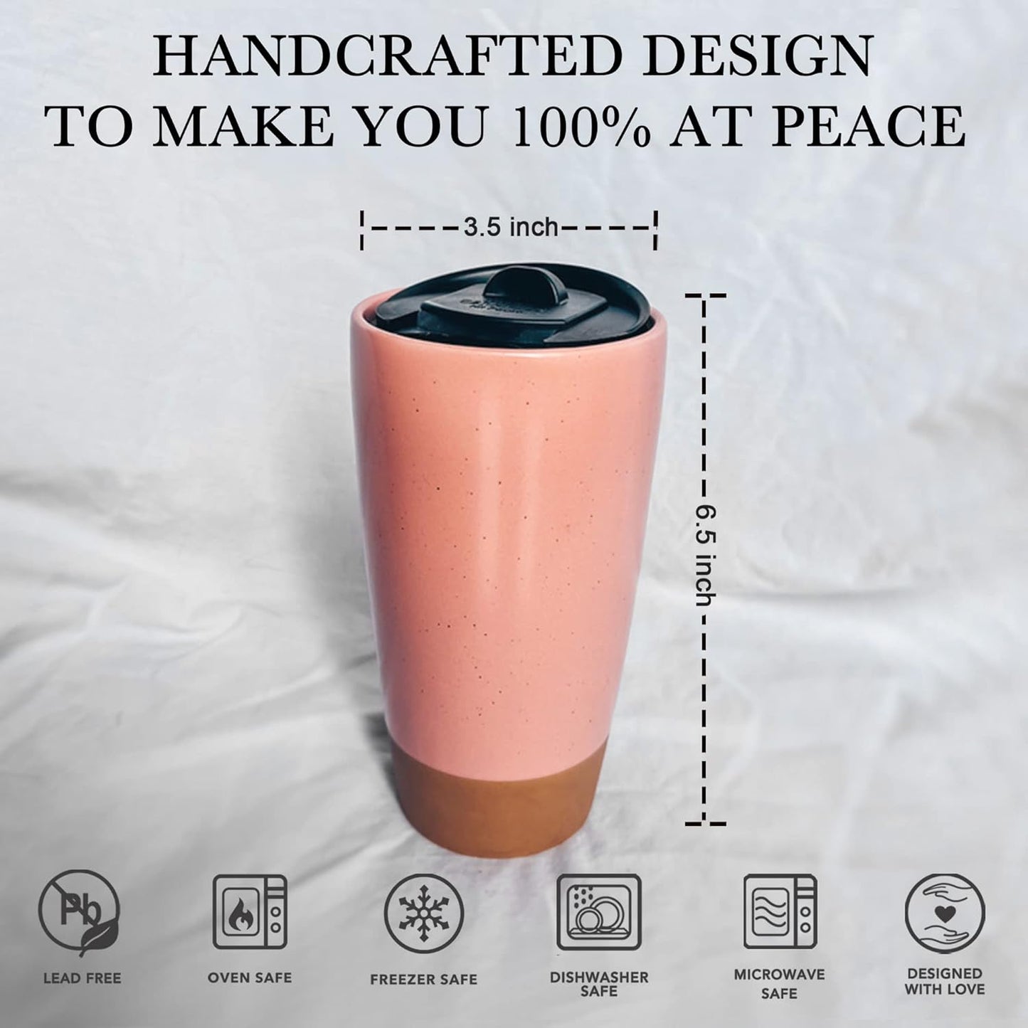 Double Wall Ceramic Coffee Travel Mug with Lid, 14 oz, Portable, Microwave, Dishwasher Safe, Insulated Reusable Tall Cup, Splash Resistant Lid - To Go Tumbler for Car Cup Holder, Dusty Blue