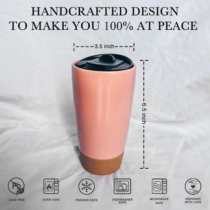 Double Wall Ceramic Coffee Travel Mug with Lid, 14 oz, Portable, Microwave, Dishwasher Safe, Insulated Reusable Tall Cup, Splash Resistant Lid - To Go Tumbler for Car Cup Holder, Dusty Blue
