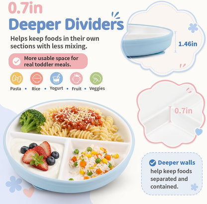8 Pcs Ceramic Baby Plates Set with Suction Sleeves, Spoons & Forks