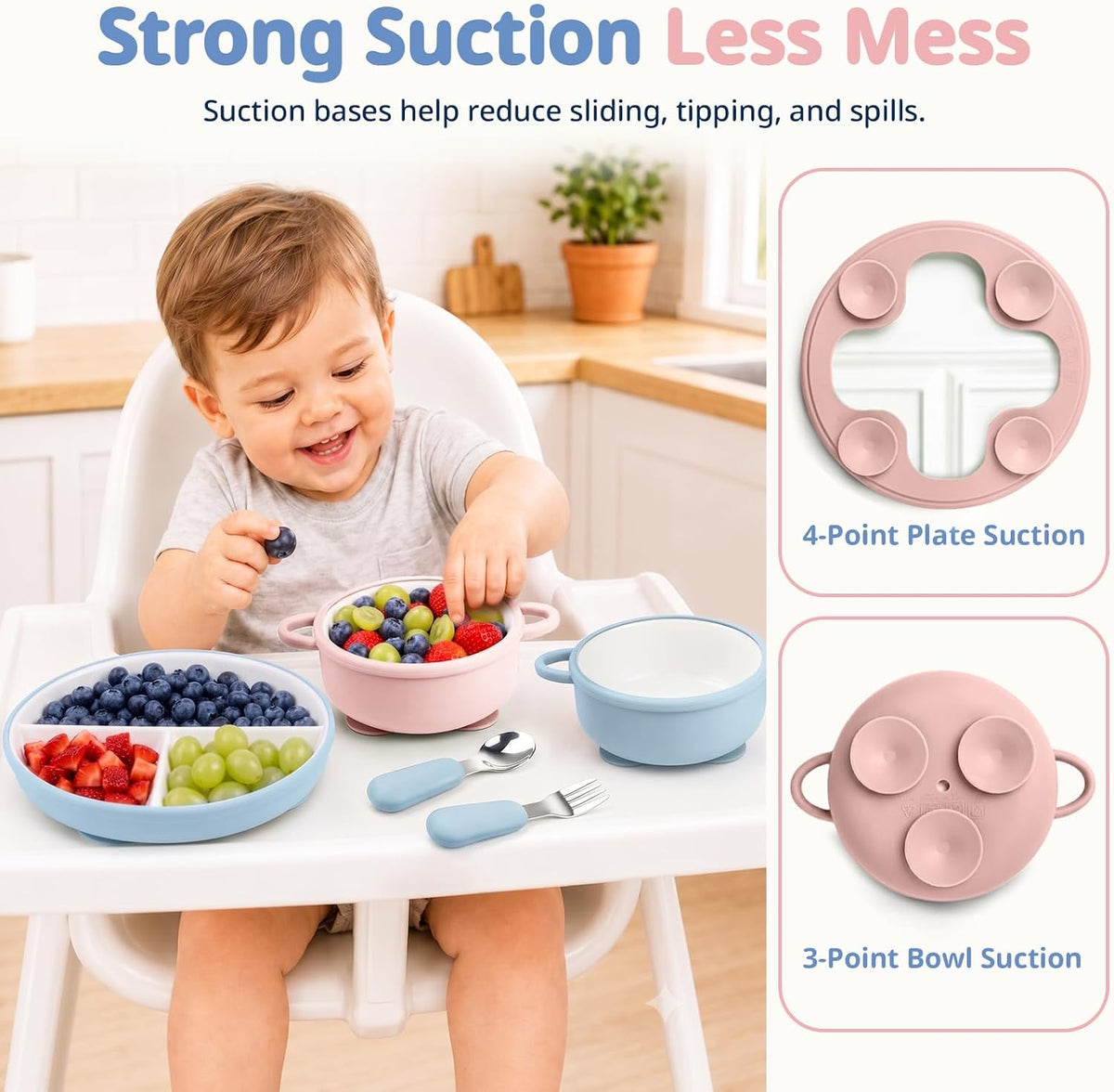 8 Pcs Ceramic Baby Plates Set with Suction Sleeves, Spoons & Forks