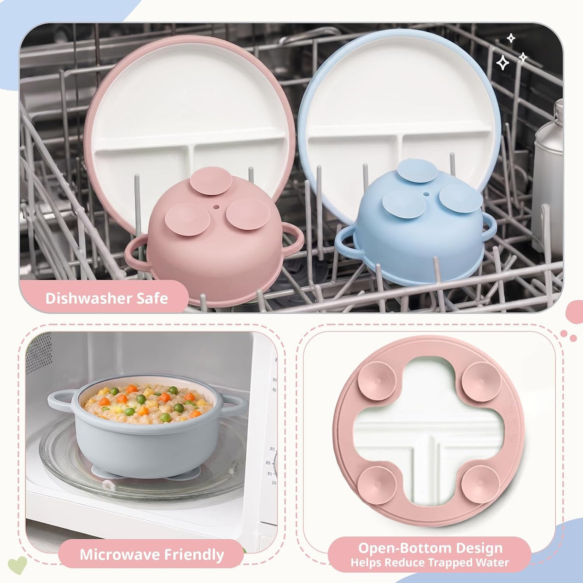 8 Pcs Ceramic Baby Plates Set with Suction Sleeves, Spoons & Forks