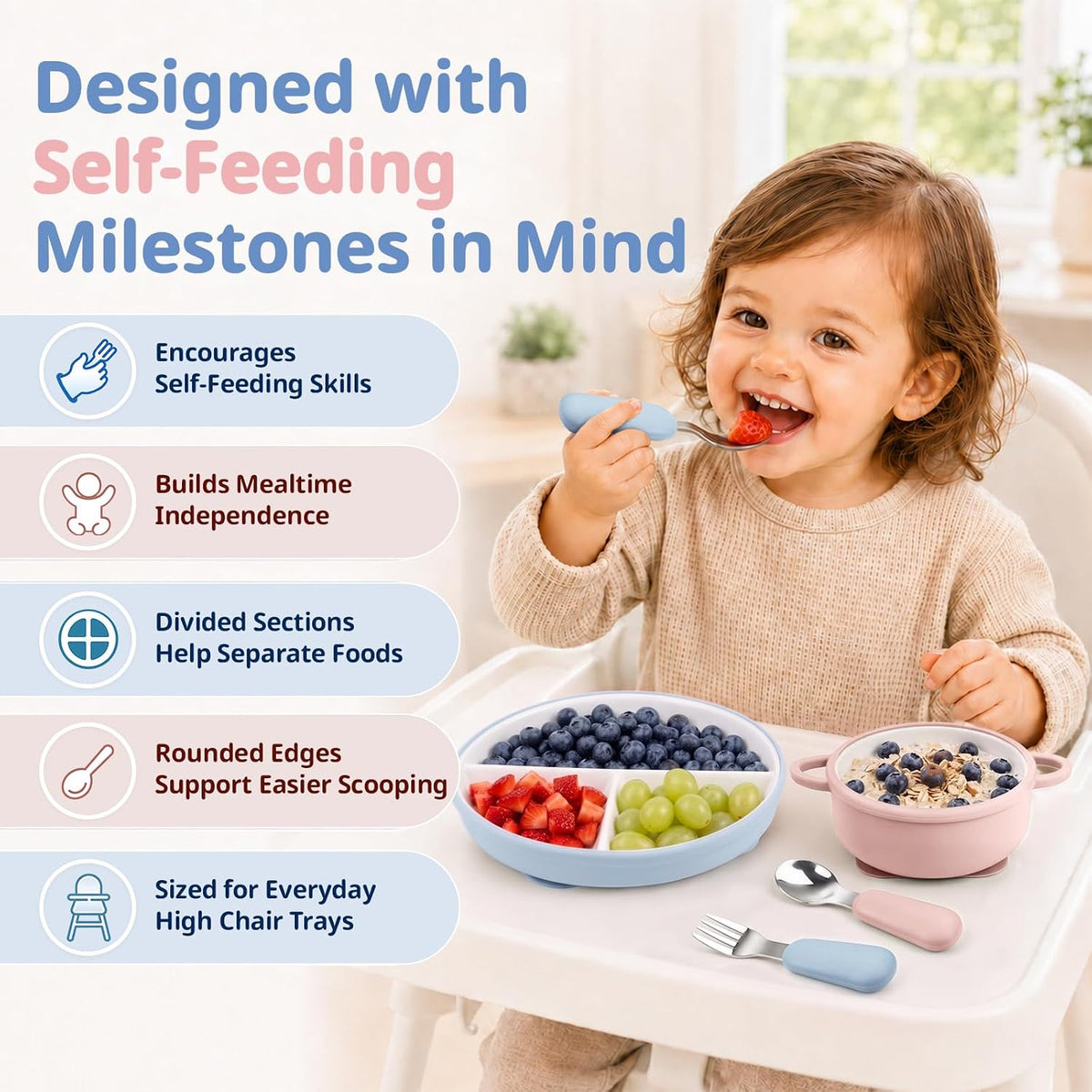 8 Pcs Ceramic Baby Plates Set with Suction Sleeves, Spoons & Forks