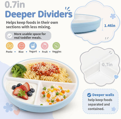 8 Pcs Ceramic Baby Plates Set with Suction Sleeves, Spoons & Forks