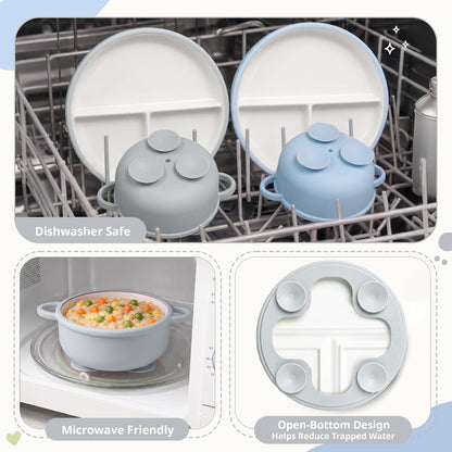 8 Pcs Ceramic Baby Plates Set with Suction Sleeves, Spoons & Forks