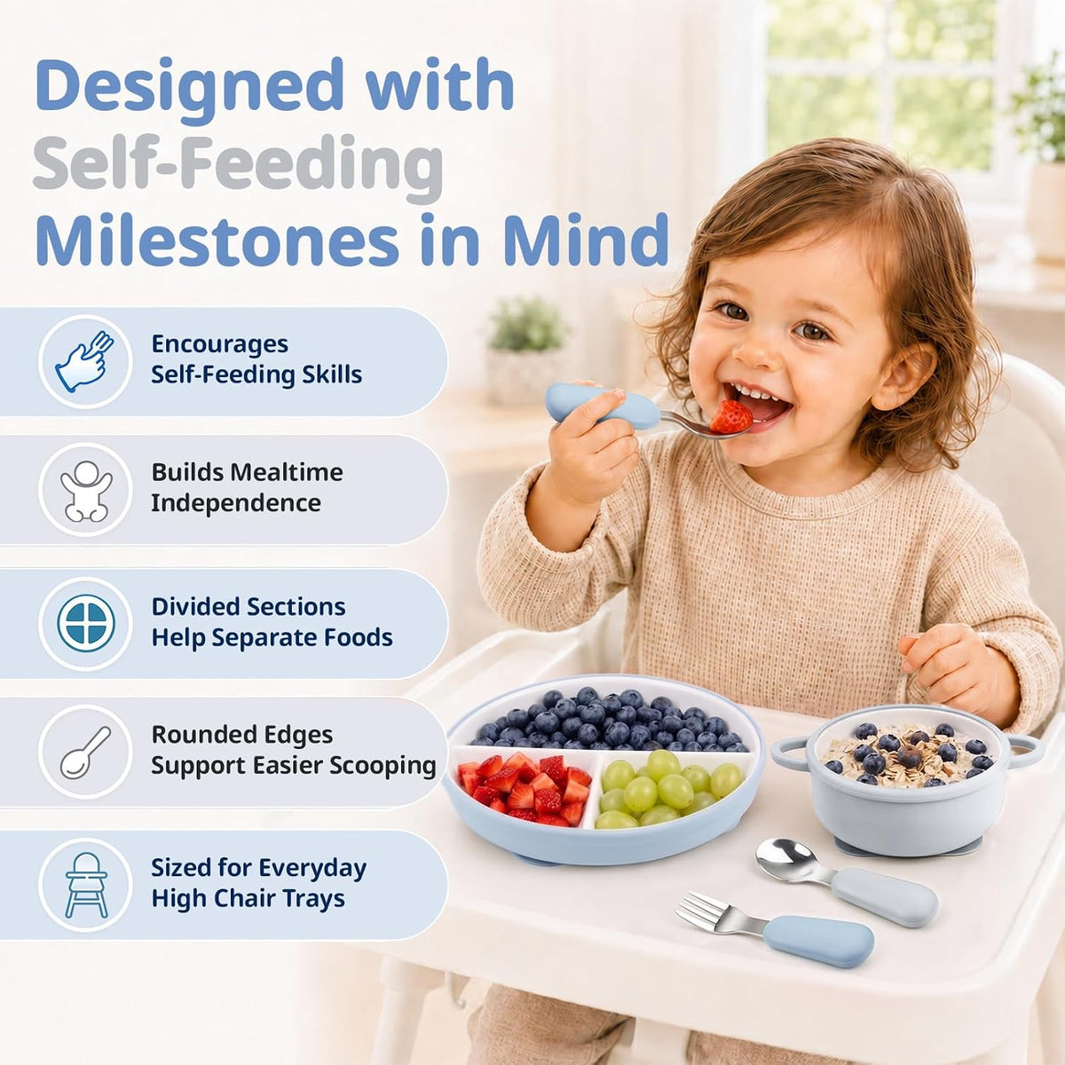 8 Pcs Ceramic Baby Plates Set with Suction Sleeves, Spoons & Forks