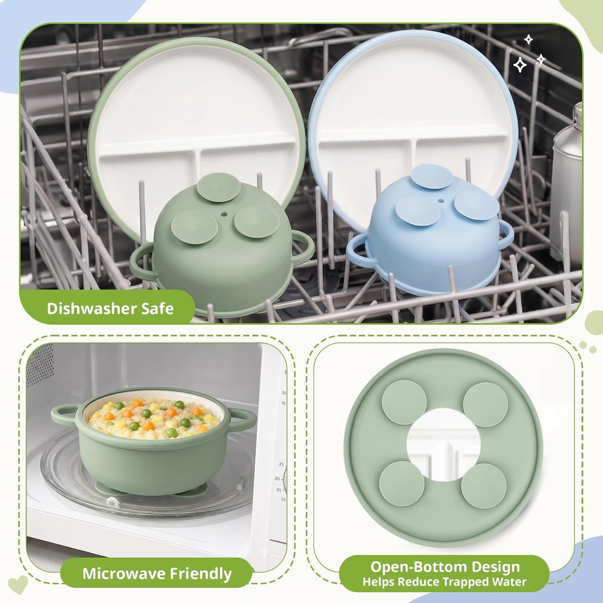 8 Pcs Ceramic Baby Plates Set with Suction Sleeves, Spoons & Forks