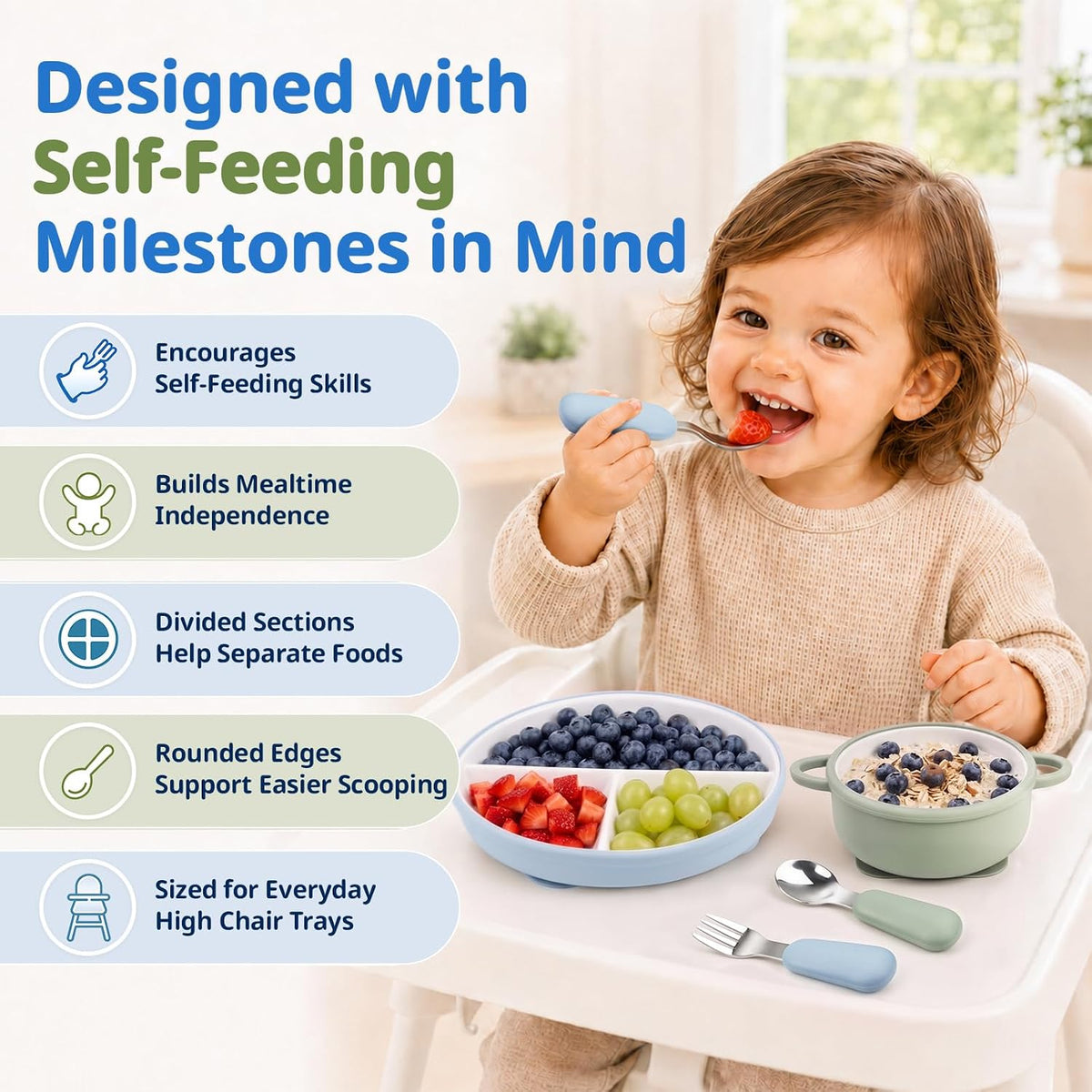 8 Pcs Ceramic Baby Plates Set with Suction Sleeves, Spoons & Forks