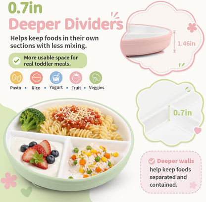 8 Pcs Ceramic Baby Plates Set with Suction Sleeves, Spoons & Forks