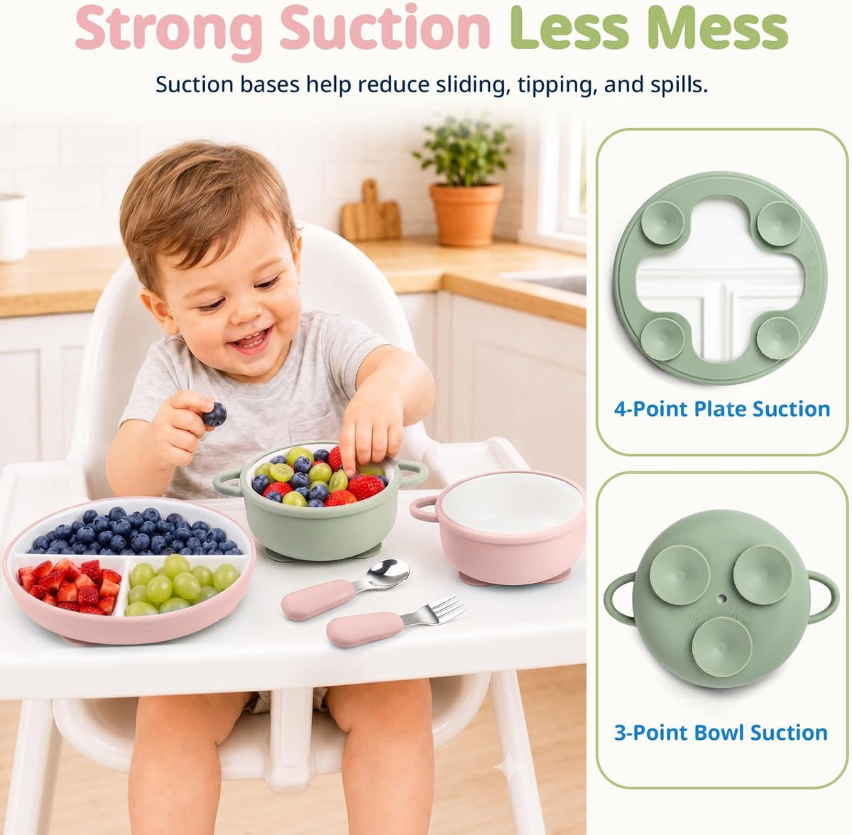 8 Pcs Ceramic Baby Plates Set with Suction Sleeves, Spoons & Forks
