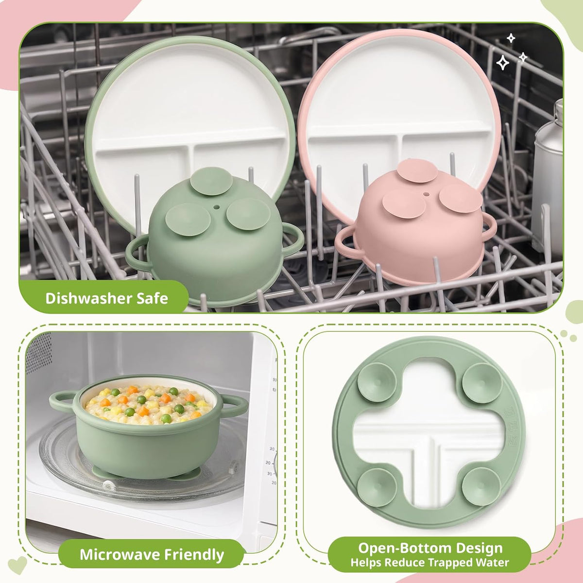 8 Pcs Ceramic Baby Plates Set with Suction Sleeves, Spoons & Forks