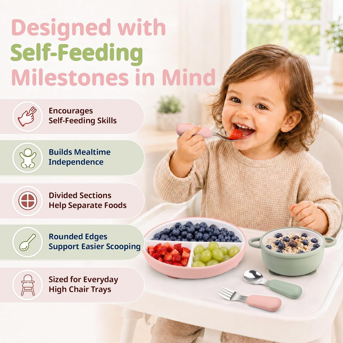 8 Pcs Ceramic Baby Plates Set with Suction Sleeves, Spoons & Forks