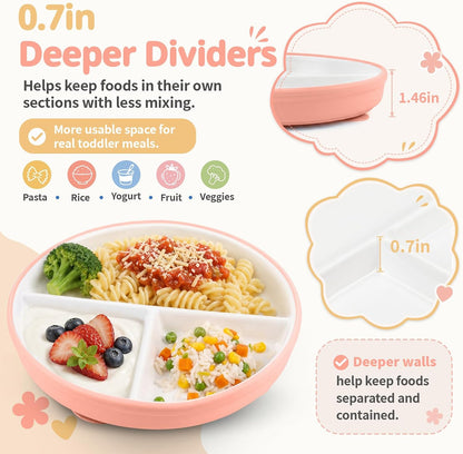 8 Pcs Ceramic Baby Plates Set with Suction Sleeves, Spoons & Forks