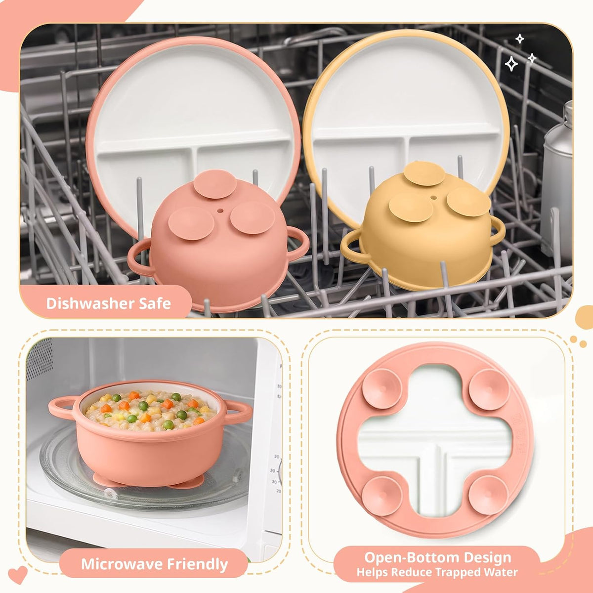 8 Pcs Ceramic Baby Plates Set with Suction Sleeves, Spoons & Forks