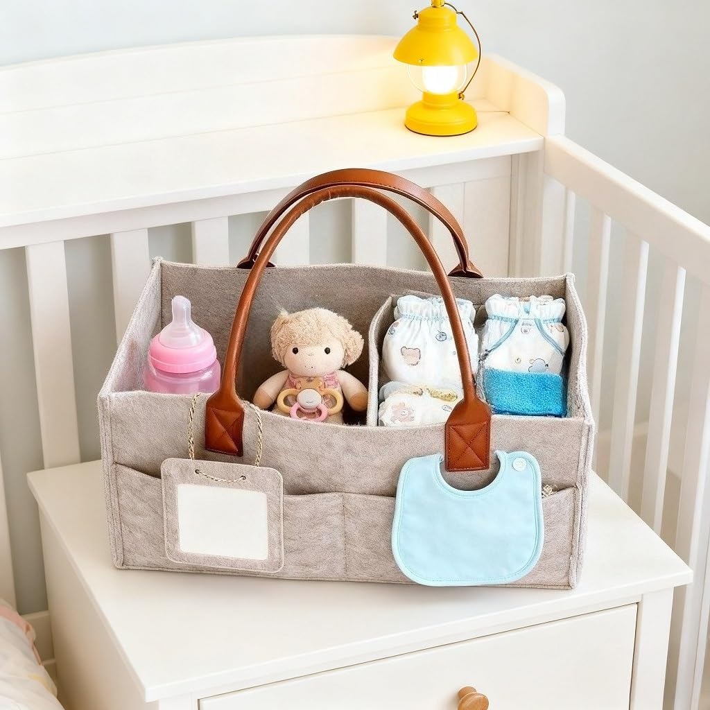Diaper Caddy Organizer, Large Collapsible Storage Caddy, Portable Household Utility Tote Basket for Countertop & Closet Supply Storage
