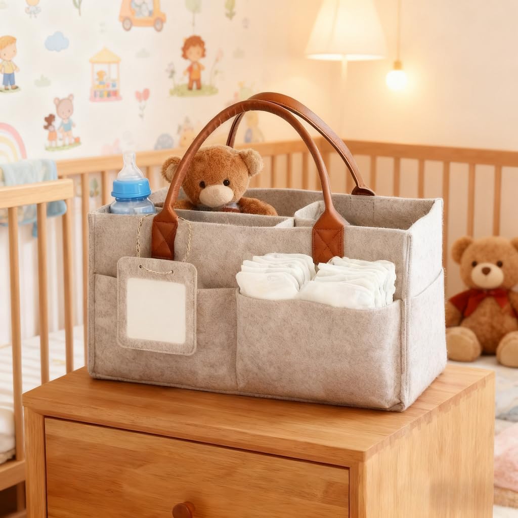 Diaper Caddy Organizer, Large Collapsible Storage Caddy, Portable Household Utility Tote Basket for Countertop & Closet Supply Storage
