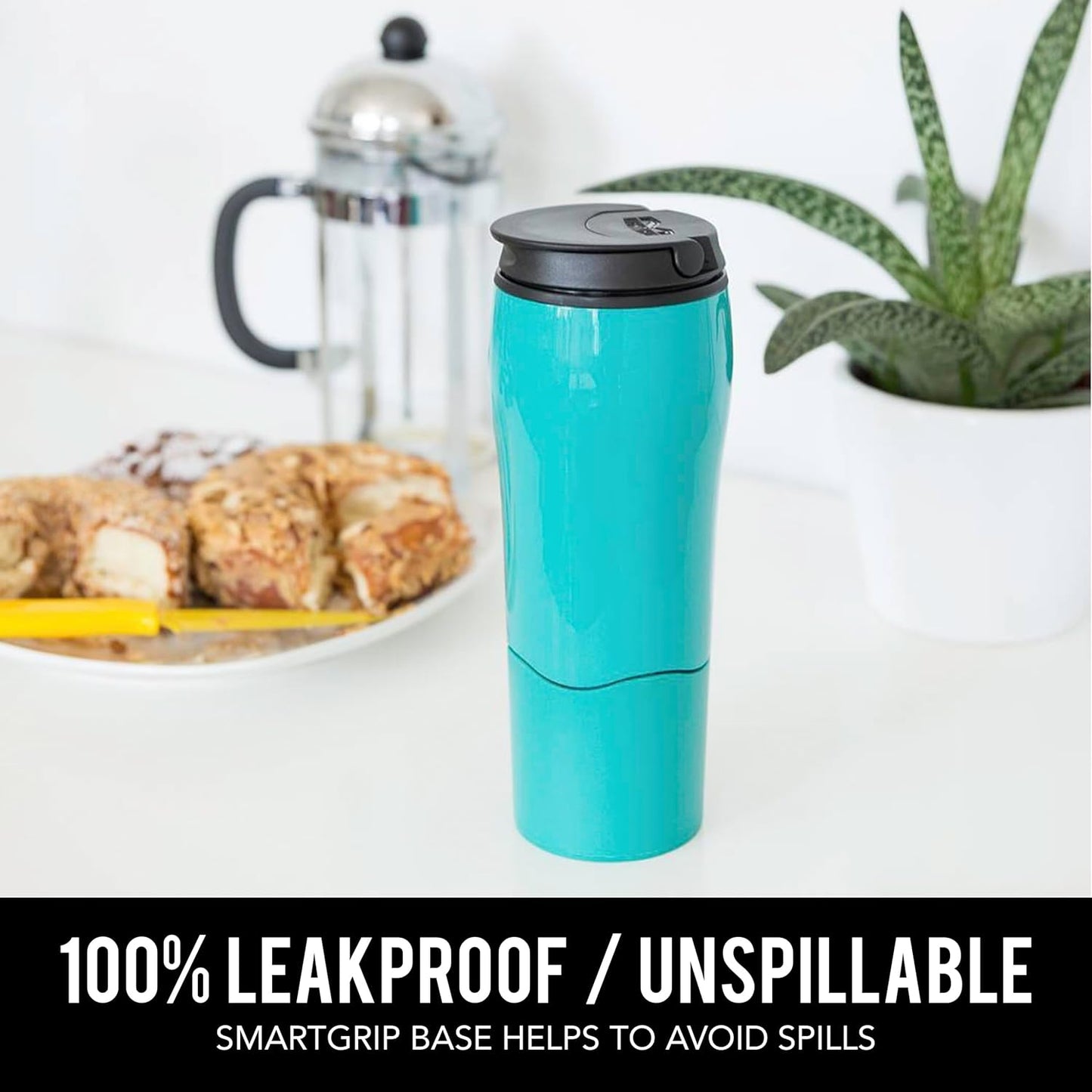 Plastic Travel Mug, No Spill Double Wall Tumbler, Cold/Hot, Cup-Holder Friendly, Dishwasher Safe, (Gray, 12oz)