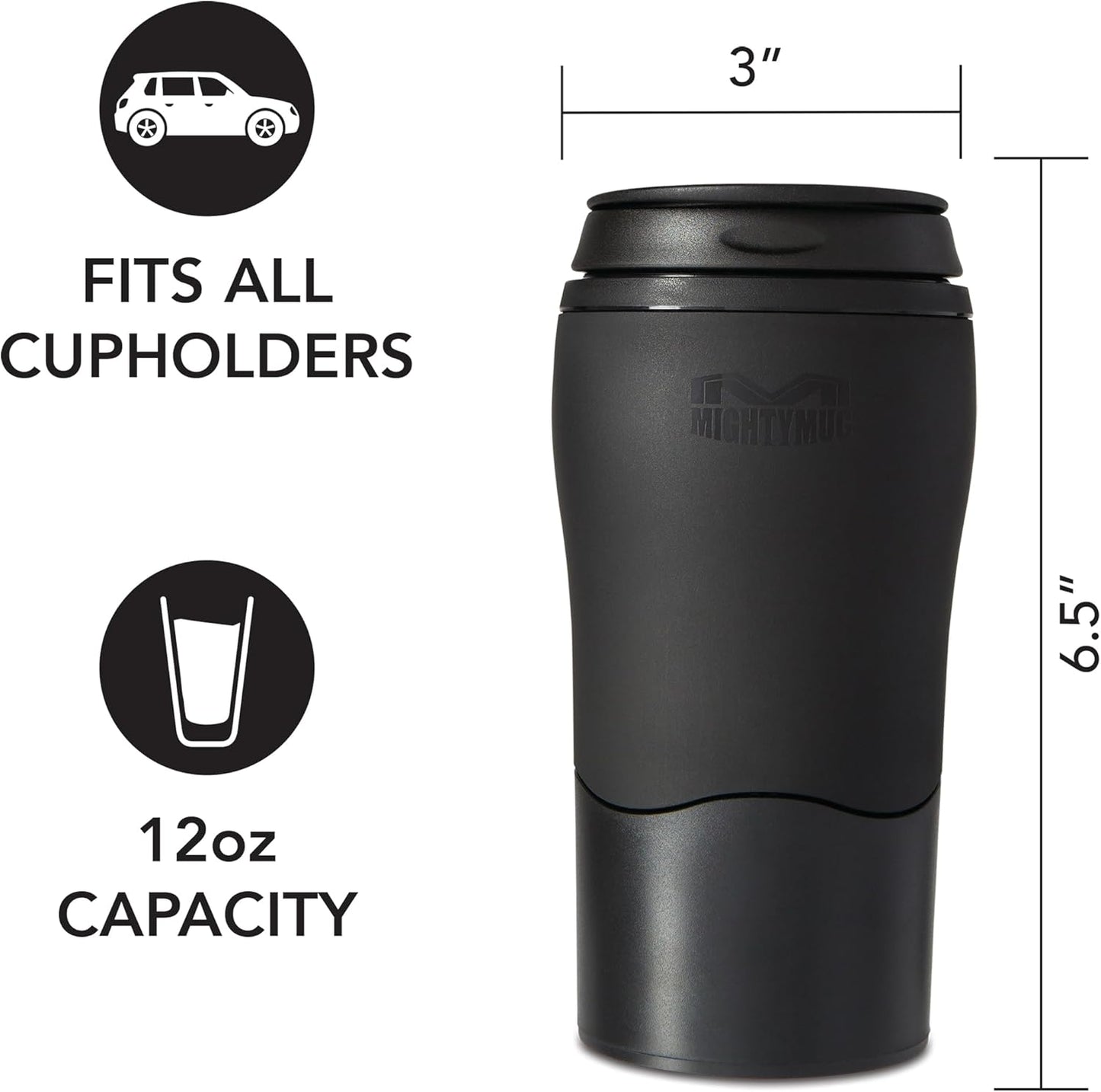 Plastic Travel Mug, No Spill Double Wall Tumbler, Cold/Hot, Cup-Holder Friendly, Dishwasher Safe, (Gray, 12oz)
