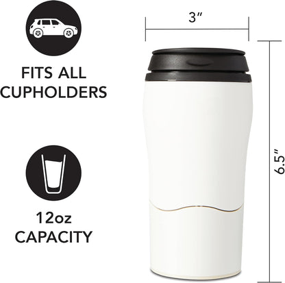 Plastic Travel Mug, No Spill Double Wall Tumbler, Cold/Hot, Cup-Holder Friendly, Dishwasher Safe, (Gray, 12oz)