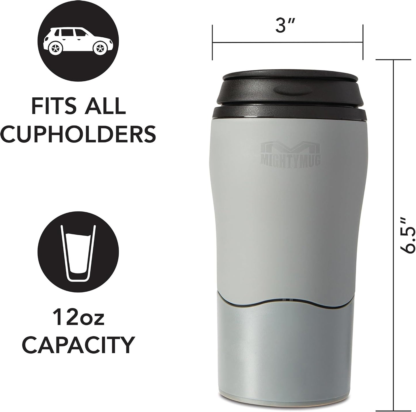 Plastic Travel Mug, No Spill Double Wall Tumbler, Cold/Hot, Cup-Holder Friendly, Dishwasher Safe, (Gray, 12oz)