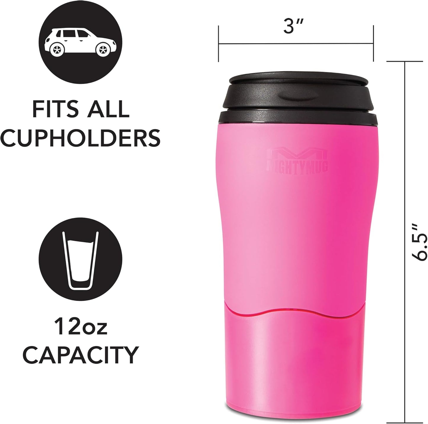 Plastic Travel Mug, No Spill Double Wall Tumbler, Cold/Hot, Cup-Holder Friendly, Dishwasher Safe, (Gray, 12oz)