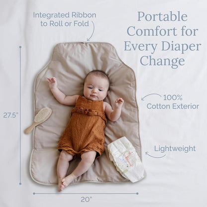 Portable Diaper Changing Pad - Rollable, Portable Changing Pad for Diaper Bag & Travel - Oeko-TEX Cotton Exterior - Foldable Baby Changing Mat - Machine Washable - Baby Essentials (Beige)