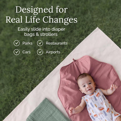 Portable Diaper Changing Pad - Rollable, Portable Changing Pad for Diaper Bag & Travel - Oeko-TEX Cotton Exterior - Foldable Baby Changing Mat - Machine Washable - Baby Essentials (Beige)