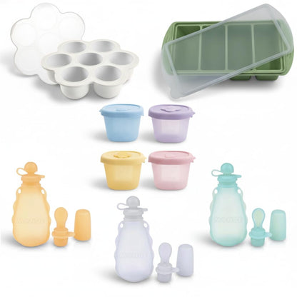Baby Food Prep System- Silicone Freezer Tray, Toddler Soup Tray, Food Storage Cups w/Straw, Reusable Baby Food Squeeze Pouches- BPA Free, Food Grade Silicone, Eco-Friendly Food Storage Set