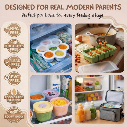 Baby Food Prep System- Silicone Freezer Tray, Toddler Soup Tray, Food Storage Cups w/Straw, Reusable Baby Food Squeeze Pouches- BPA Free, Food Grade Silicone, Eco-Friendly Food Storage Set