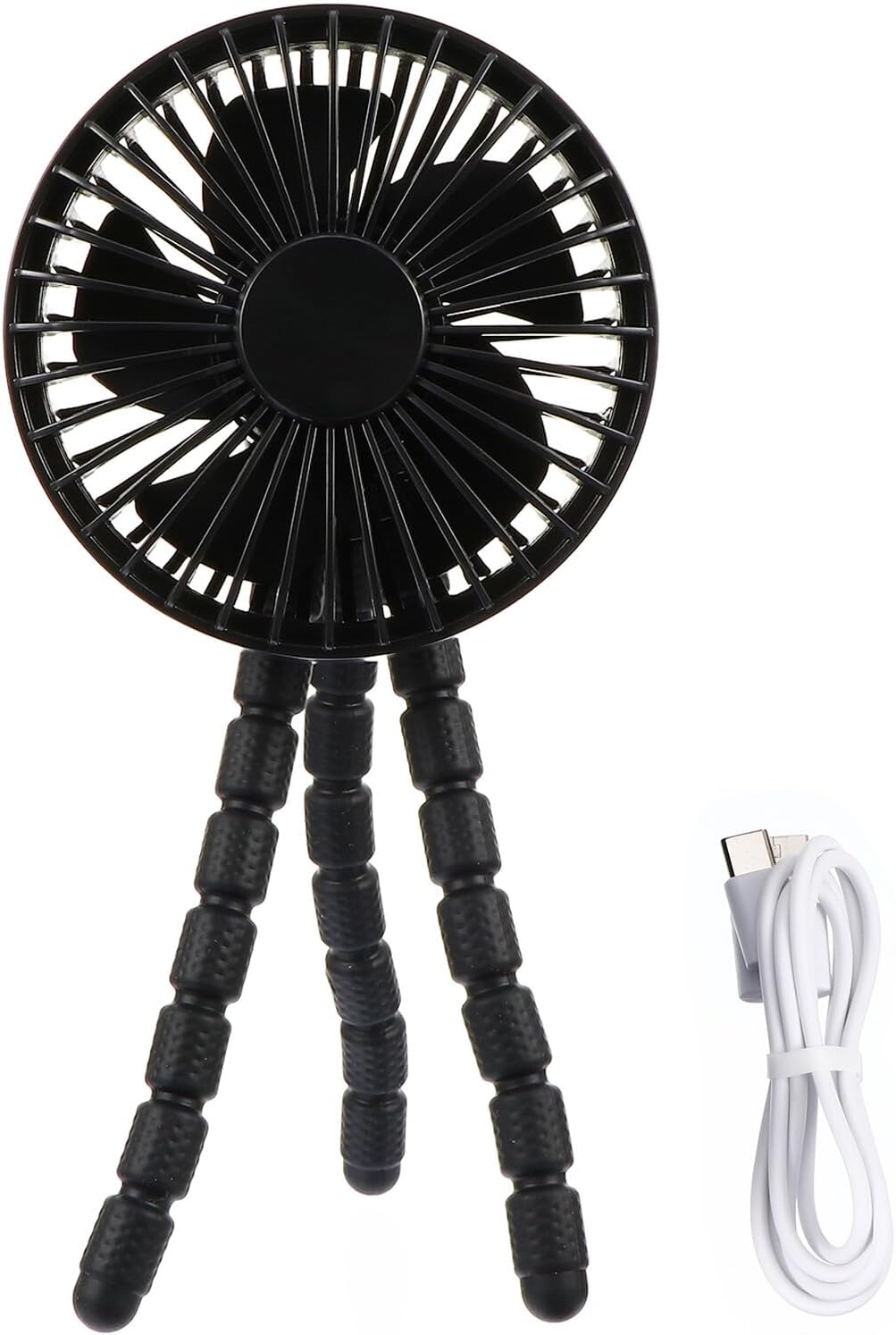 Mini Fan Rechargeable Silent Flexible Tripod for Stroller Black