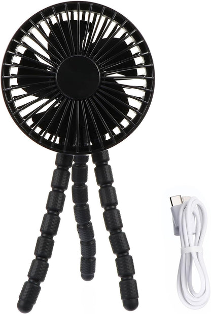 Mini Fan Rechargeable Silent Flexible Tripod for Stroller Black