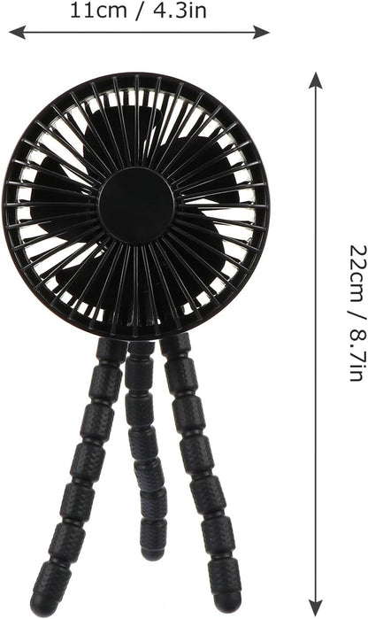 Mini Fan Rechargeable Silent Flexible Tripod for Stroller Black