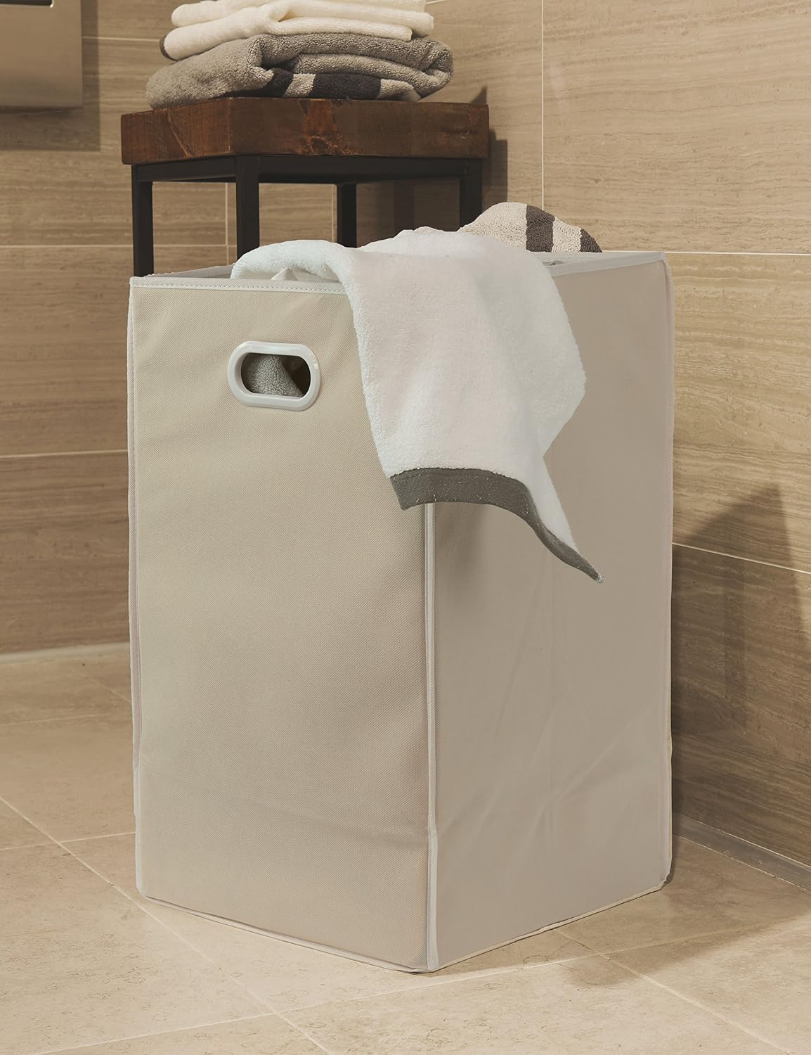 Foldable Closet Laundry Hamper Basket, Beige
