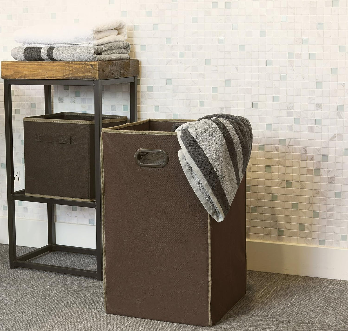 Foldable Closet Laundry Hamper Basket, Beige