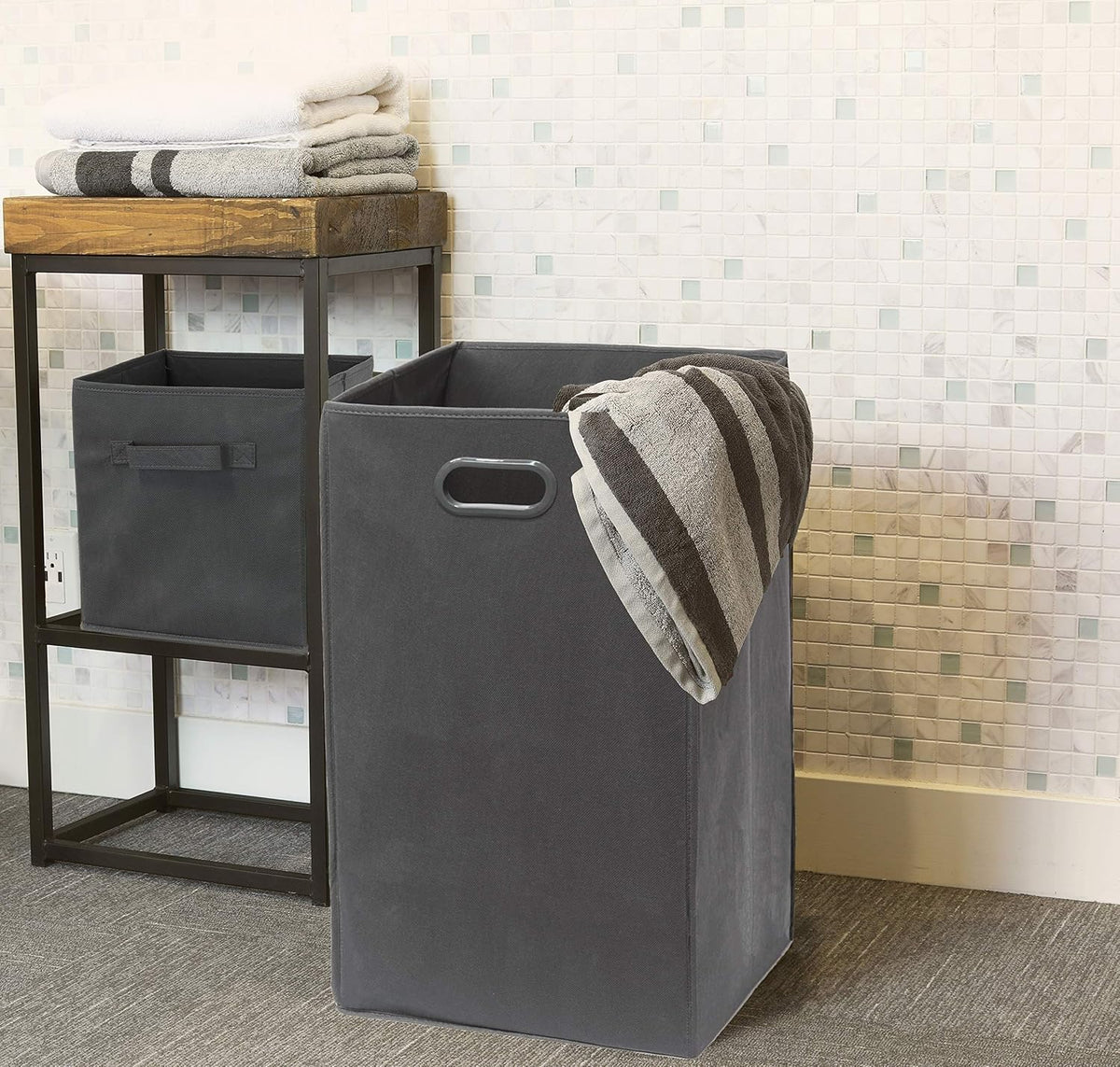 Foldable Closet Laundry Hamper Basket, Beige