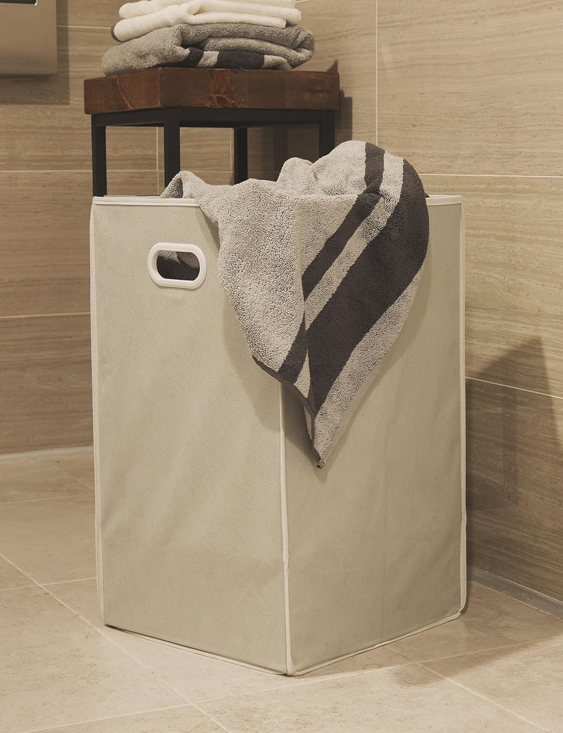 Foldable Closet Laundry Hamper Basket, Beige