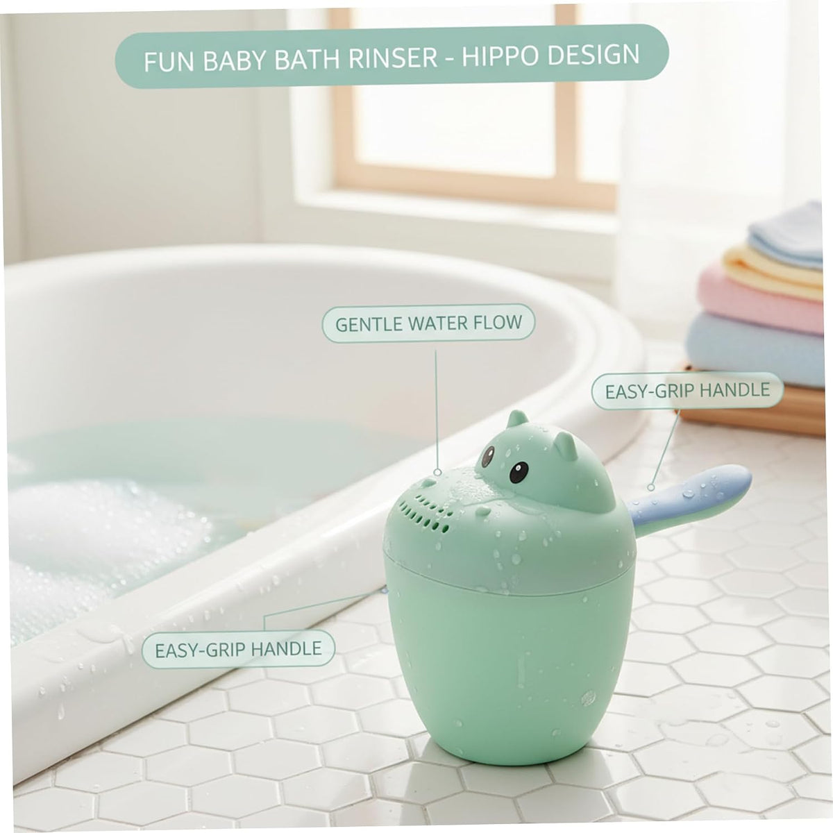 Baby Bath Rinse Cup Fun Hippo Bath Water Pourer for Kids with Easy-Fill Design Gentle Shower for Hair Rinsing Safe PP Material Baby Rinse Cup Water Pourer Rinser BAB