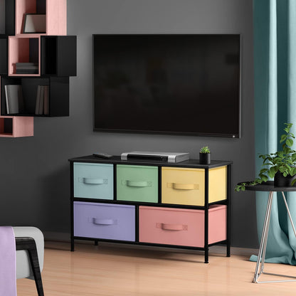 Kids Dresser with 5 Fabric Drawers & Wood Top (Multi Color/White)