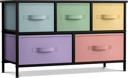 Kids Dresser with 5 Fabric Drawers & Wood Top (Multi Color/White)
