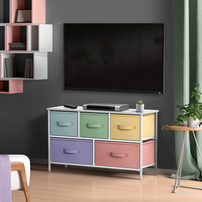 Kids Dresser with 5 Fabric Drawers & Wood Top (Multi Color/White)
