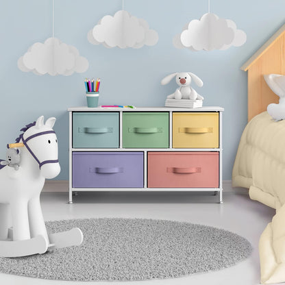 Kids Dresser with 5 Fabric Drawers & Wood Top (Multi Color/White)