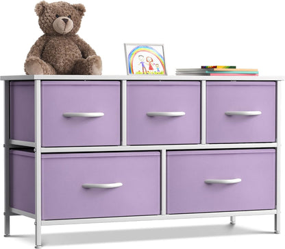 Kids Dresser with 5 Fabric Drawers & Wood Top (Multi Color/White)