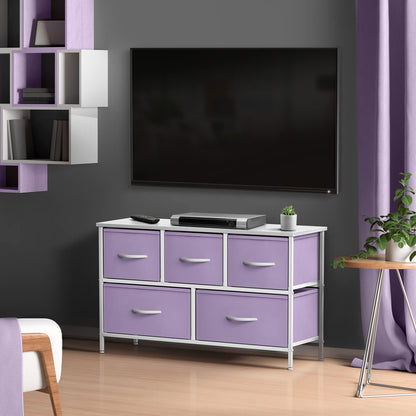 Kids Dresser with 5 Fabric Drawers & Wood Top (Multi Color/White)